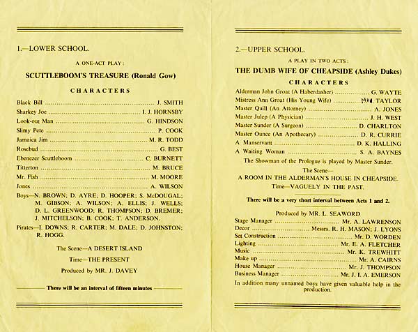 1965 - Scuttleboom's Treasure & The Dumb Wife of Cheapside programme